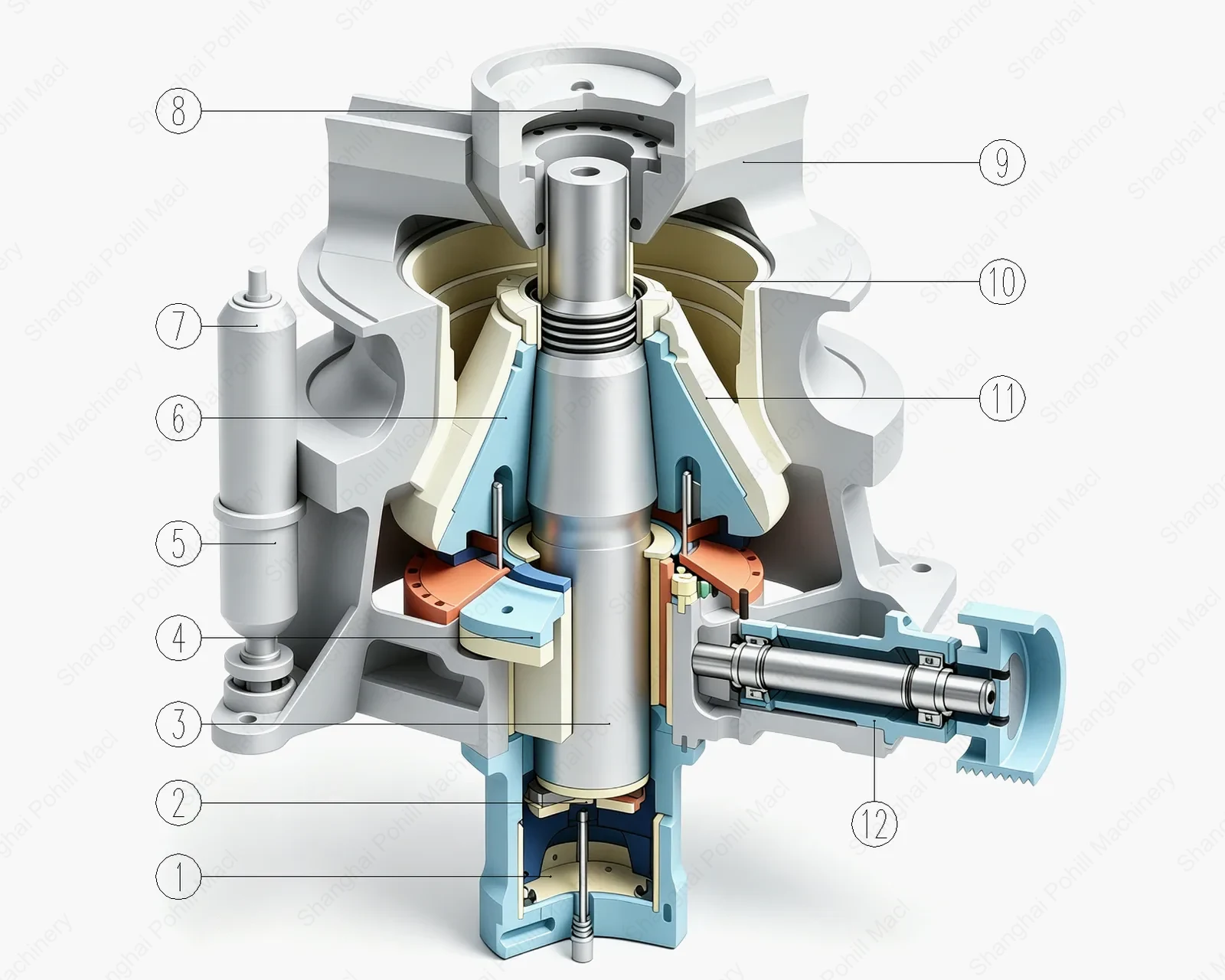 Single-Cylinder Hydraulic Cone Crusher Cross-Section Diagram